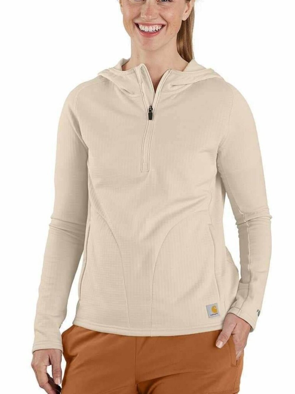 Carhartt Women's Force Relaxed Fit Half Zip Hooded T-Shirt Oatmilk TK6456
